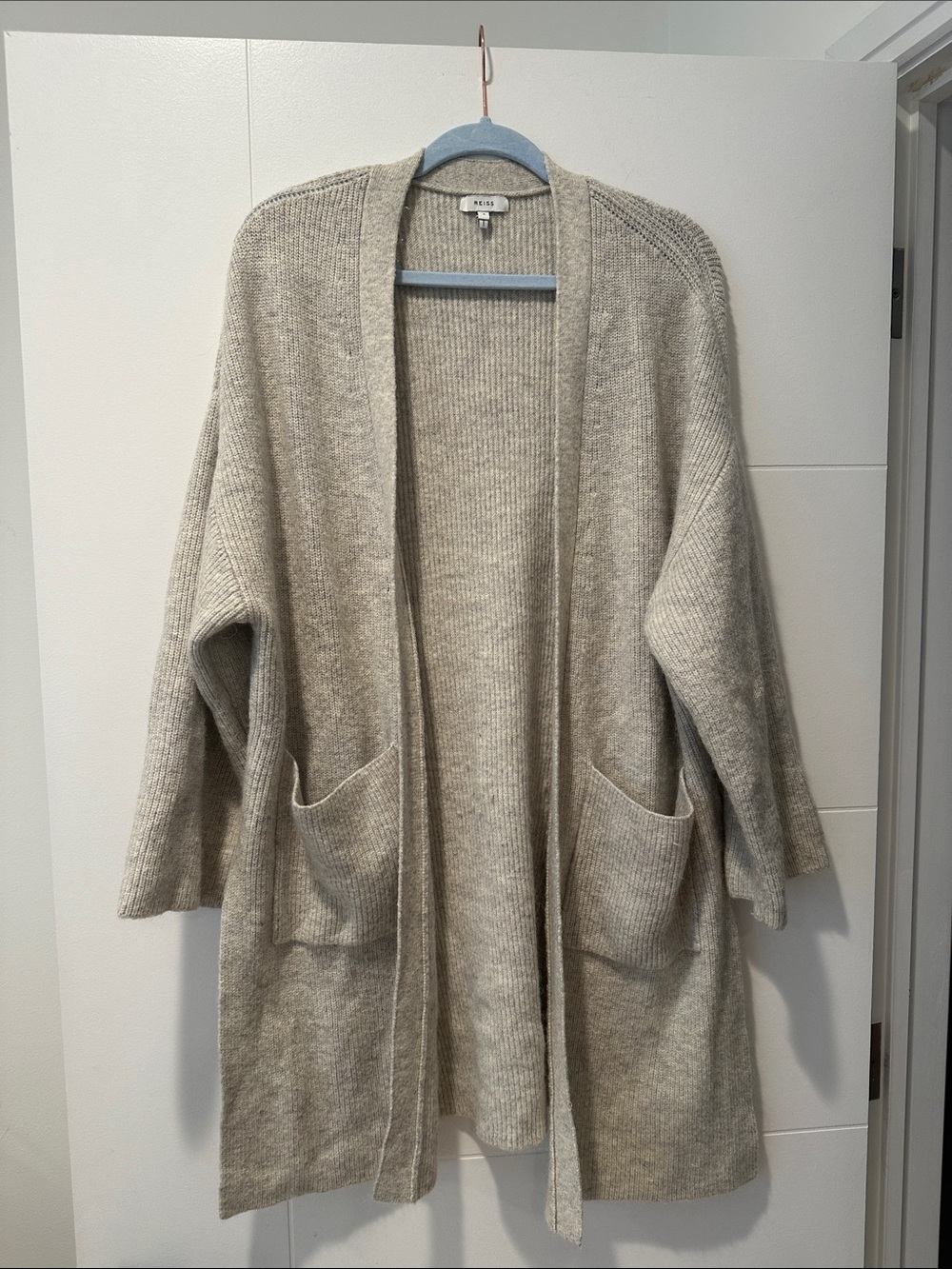 Reiss Cozy Open-Front Knit Cardigan - Grey